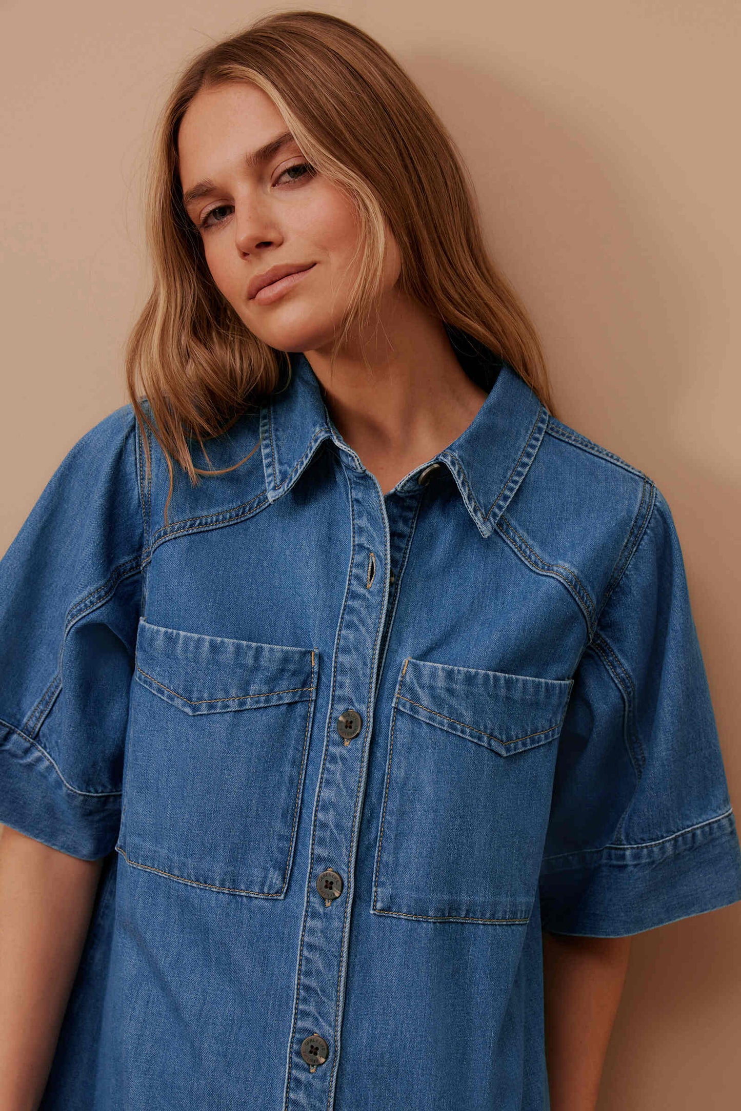 AVA SHORT SLEEVE MINI DRESS FRESH INDIGO