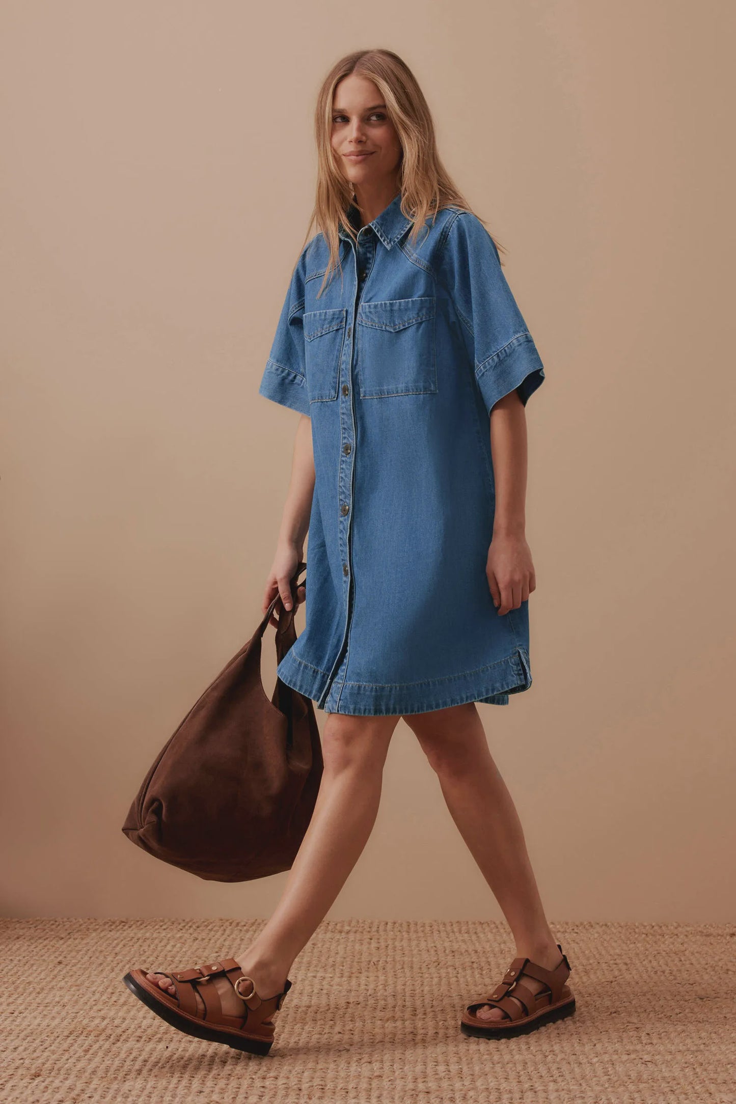 AVA SHORT SLEEVE MINI DRESS FRESH INDIGO