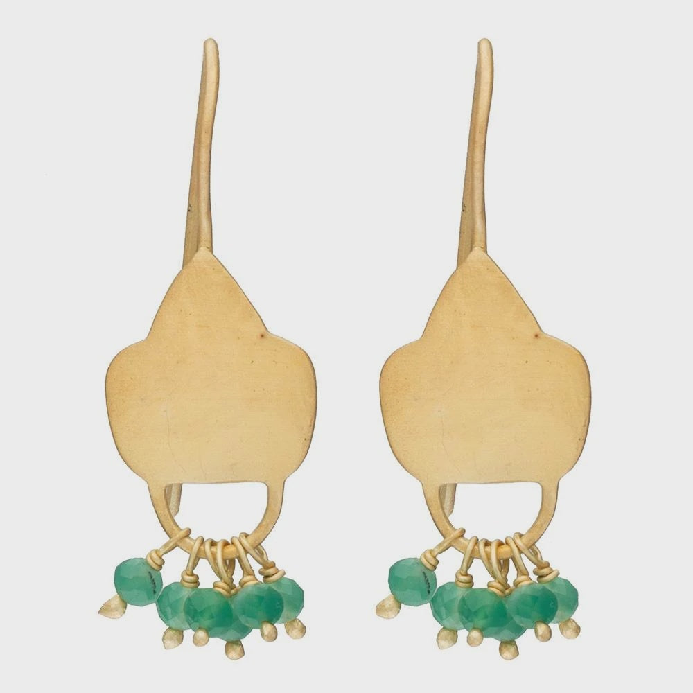 Gold Plate Green Aventurine Shield Earrings