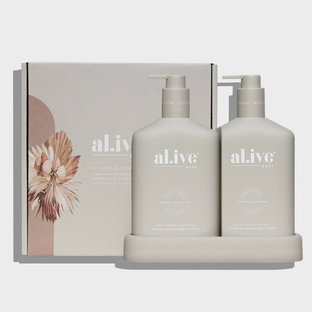 al.ive body Wash & Lotion Duo + Tray- Sea Cotton and Coconut