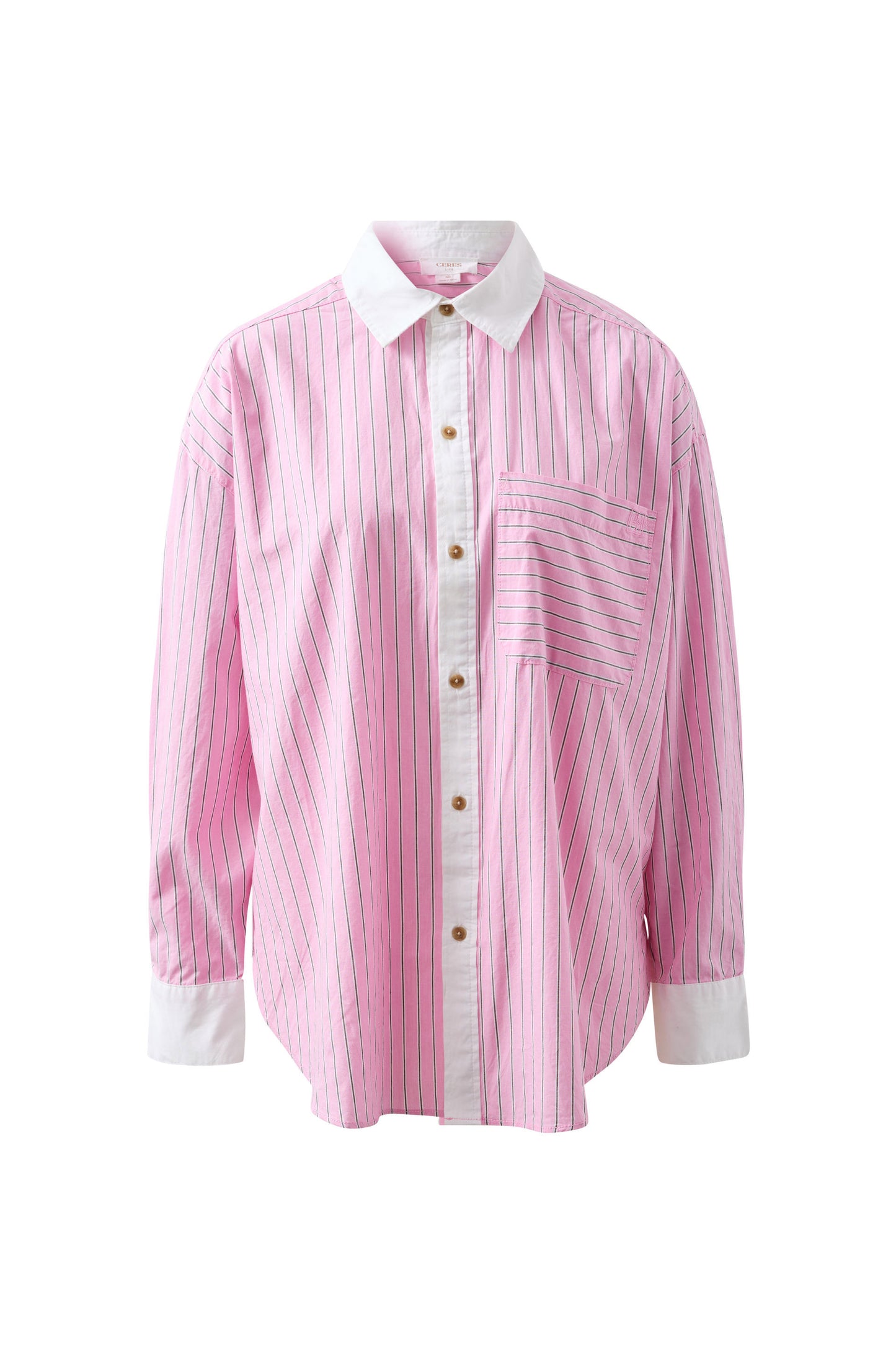 
                  
                    PETA OVERSIZED SHIRT- HIBISCUS PINK TRIPLE STRIPE WHITE COLLAR
                  
                