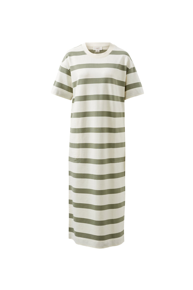 
                  
                    Charlotte Midi Terry Dress- White Moss Green Stripe
                  
                