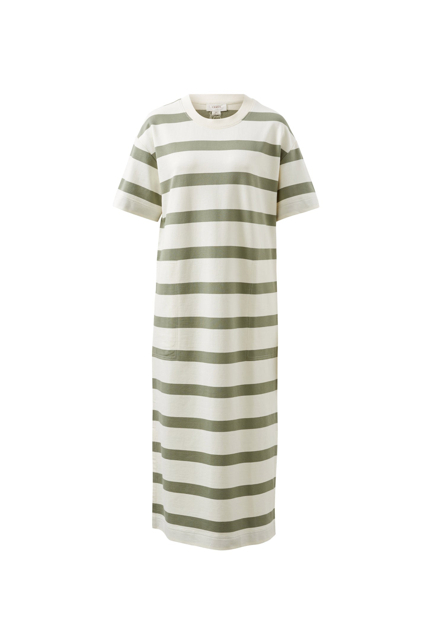 
                  
                    Charlotte Midi Terry Dress- White Moss Green Stripe
                  
                