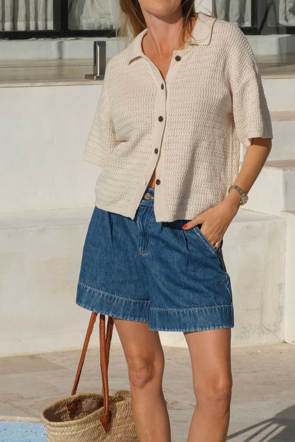 BOXY BUTTON THROUGH KNIT/ECRU