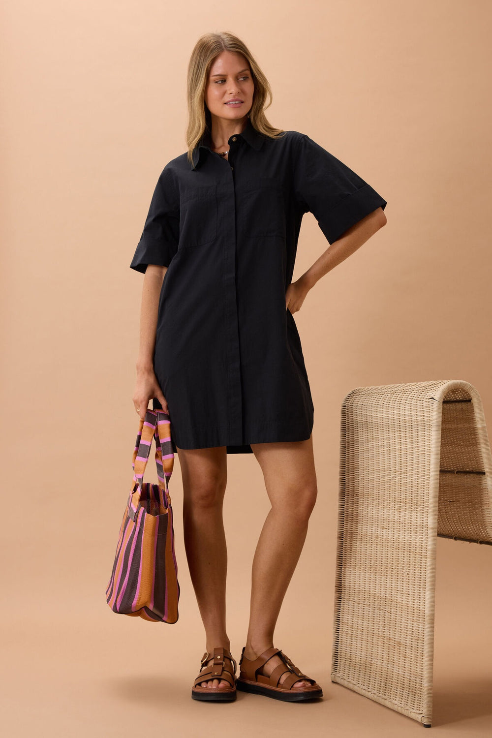 Sara Mini Shirt Dress- Black