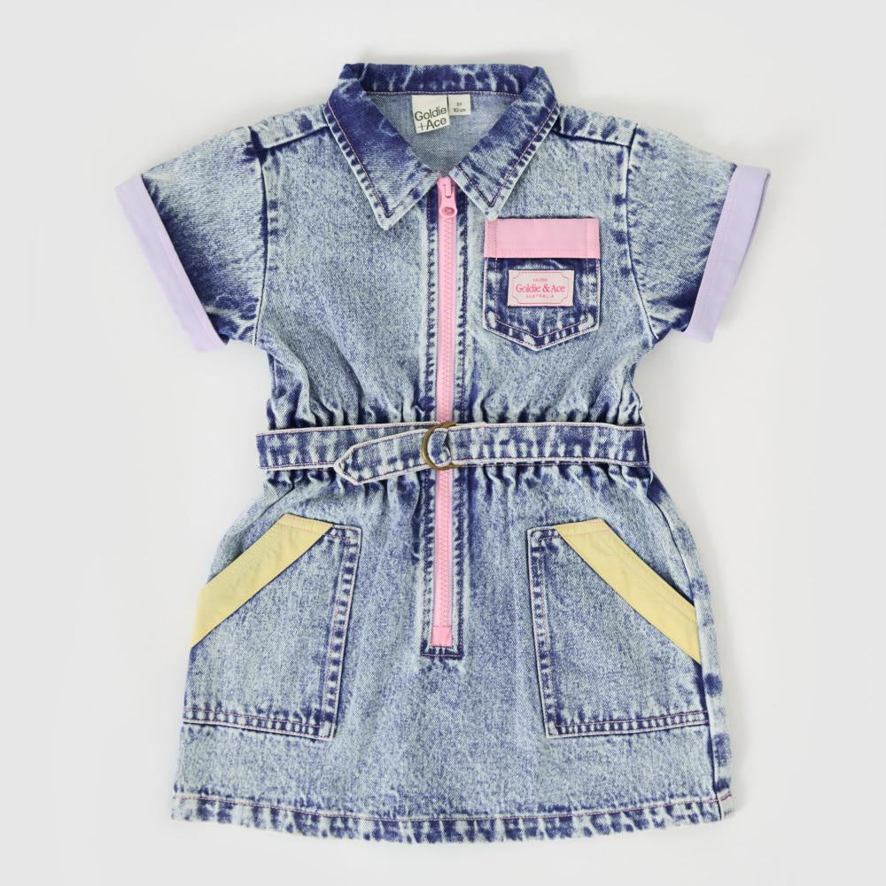 PASTEL POP PIPER DENIM BELTED DRESS