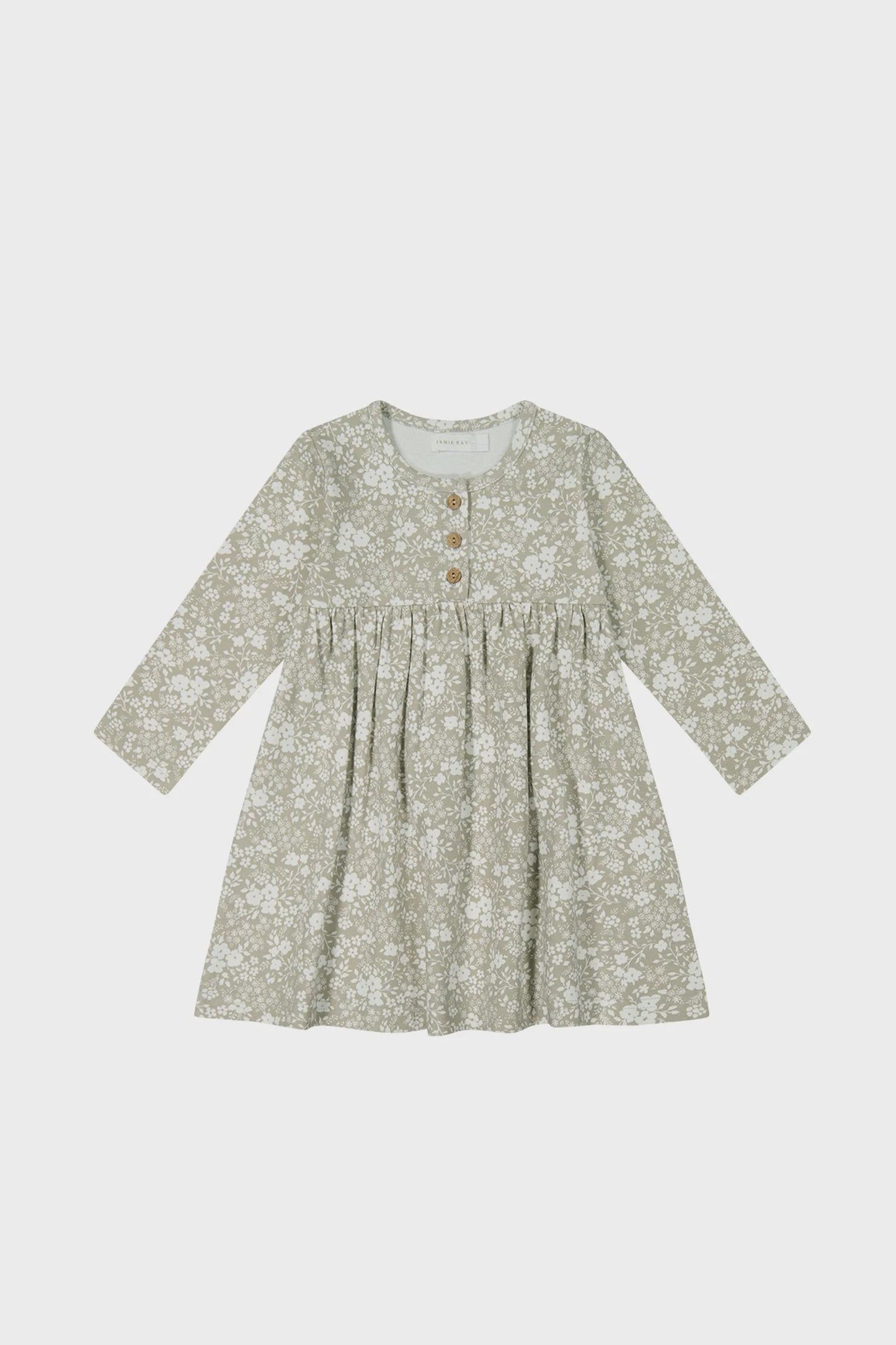 
                  
                    Organic Cotton Bridget Dress- Pansy Floral Mist
                  
                