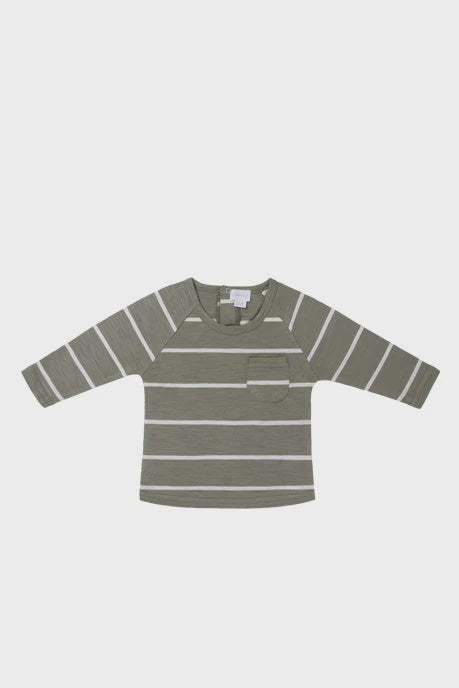 Landon Long Sleeve Tee- Fog/Ecru Stripe
