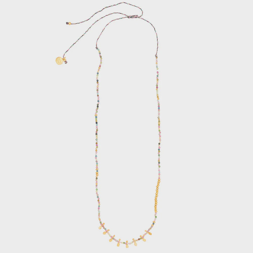 Multi Tourmaline Gold Beaded Thread Necklace