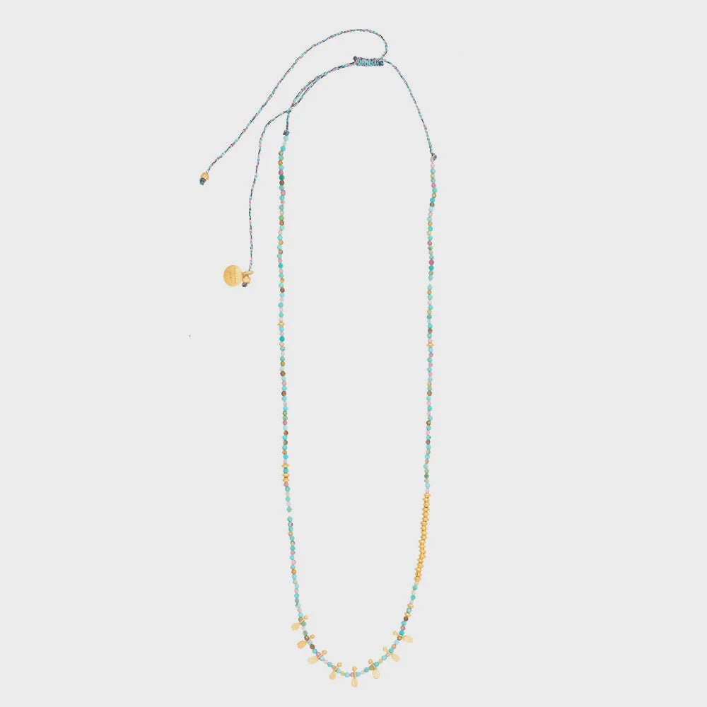 Multi Tourmaline & Turquoise Beaded Thread Necklace