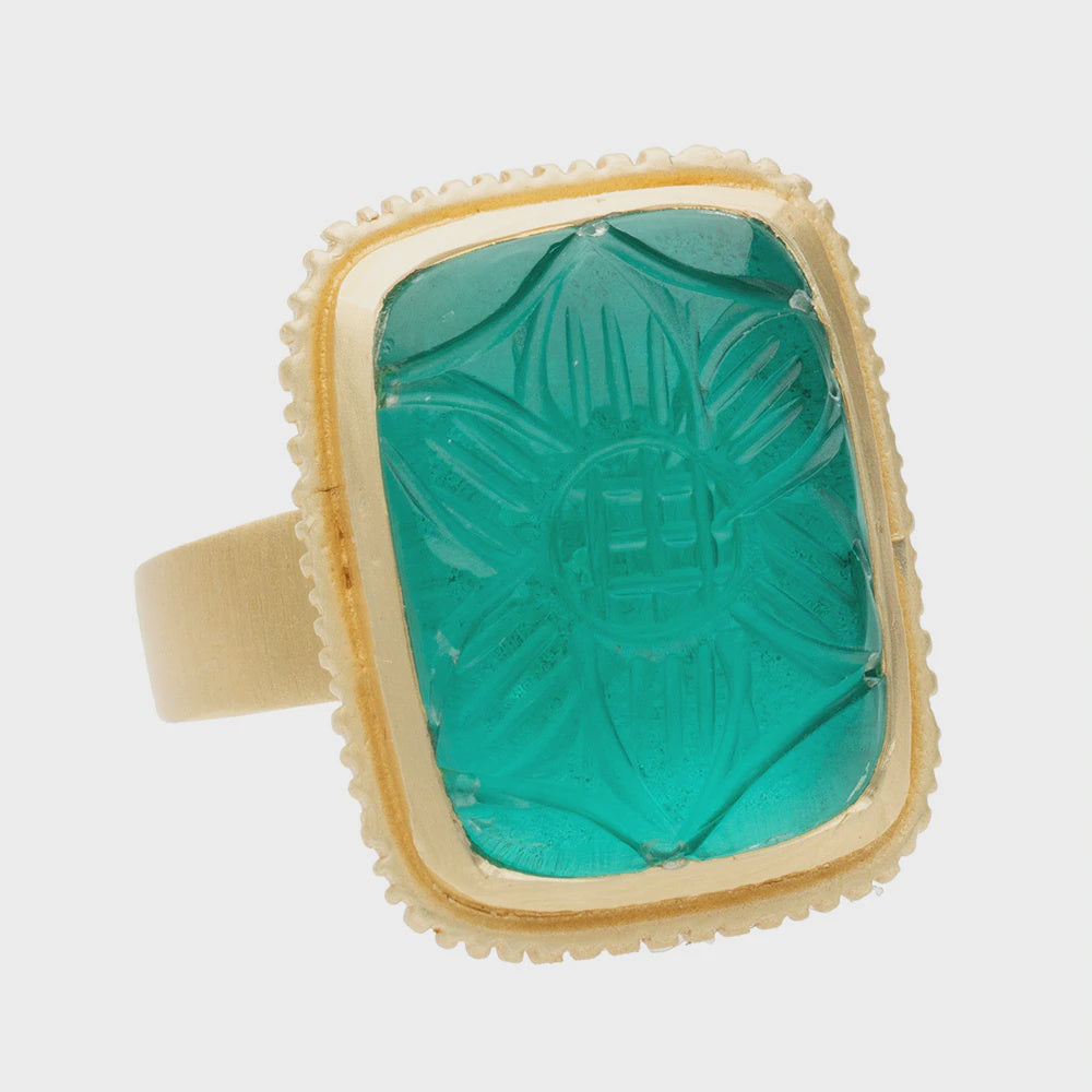 Carved Apatite Glass Ring