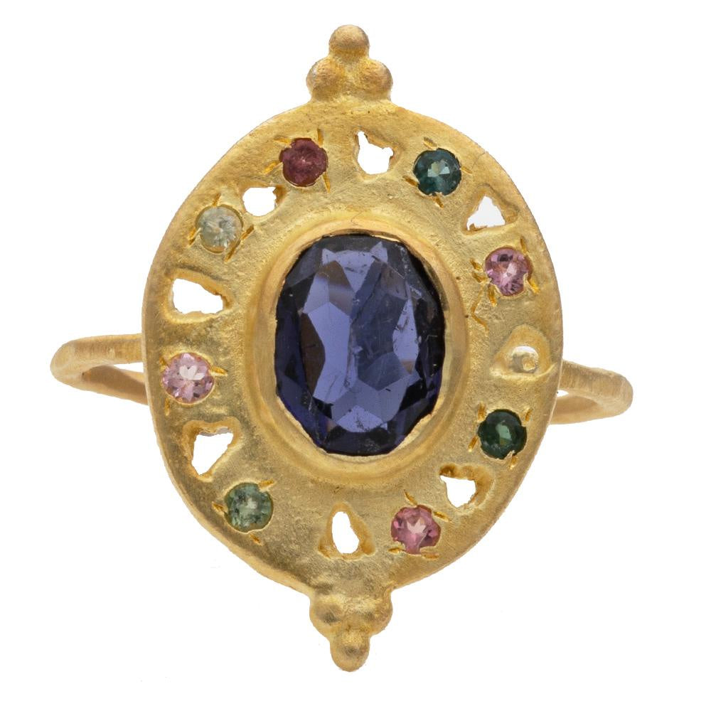 Faceted Iolite & Multi Tourmaline Ring