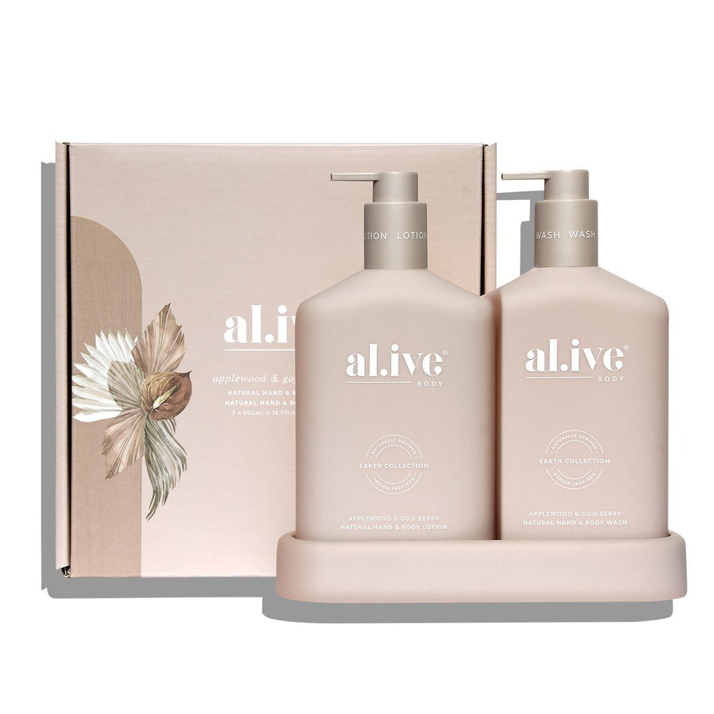 al.ive body Wash & Lotion Duo + Tray-Applewood & Goji Berry