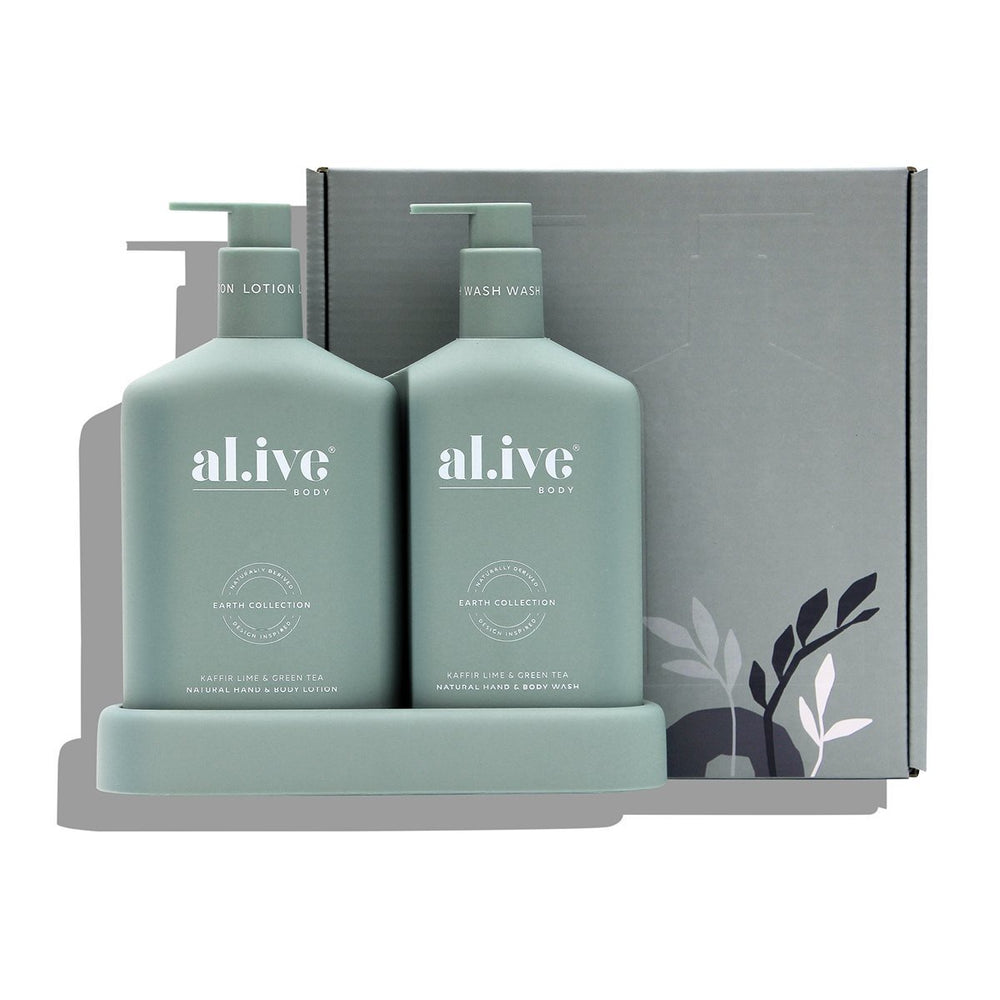 al.ive body Wash & Lotion Duo + Tray- Kaffir Lime & Green Tea