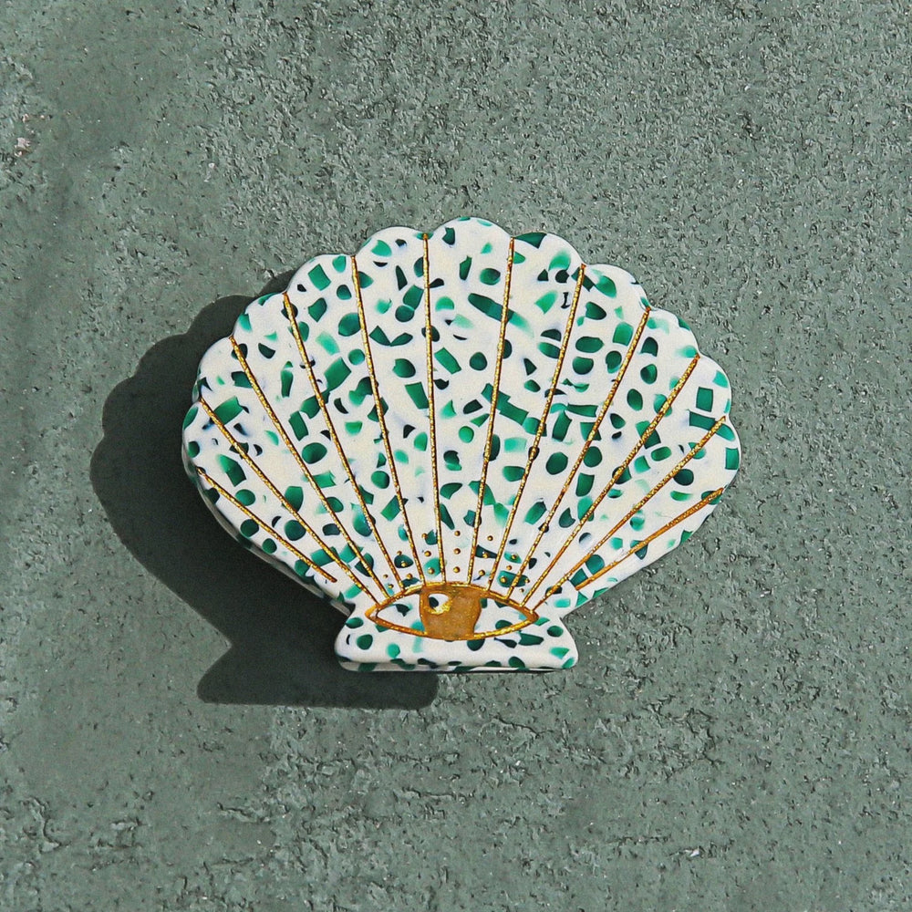 Green Terrazzo Shell Hair Clip