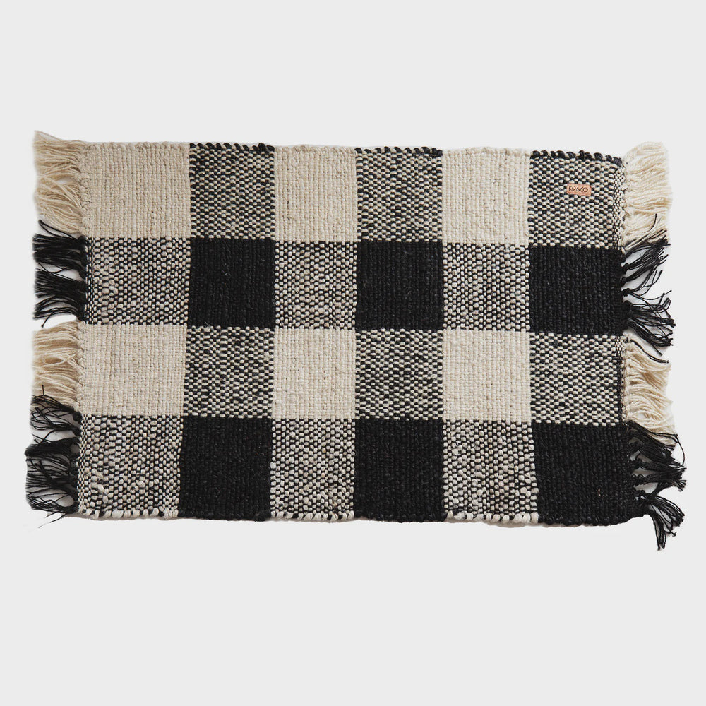 Black and White Gingham Jute Floor Mat