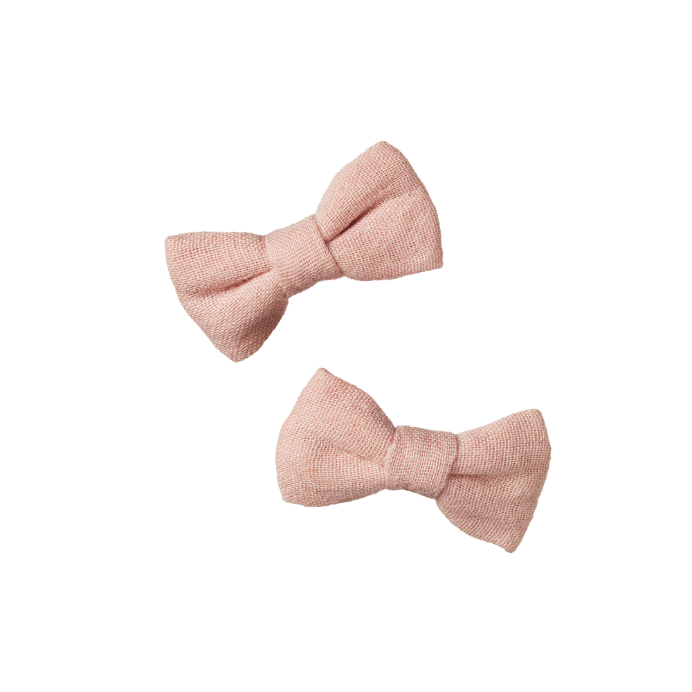 Bow Hair Clips- Rose Dust Crinkle 2 Pack